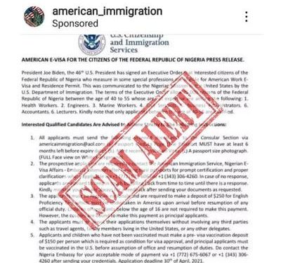 US issues visa fraud alert in Nigeria
